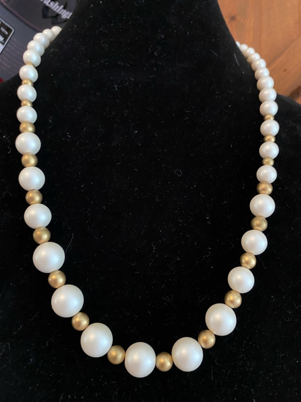 Coro White Pearl Necklace with Gold Bead Accents